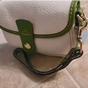 Dooney and Bourke Oncour Elba Flap Wristlet Ecru Pebble Leather with Olive Trim